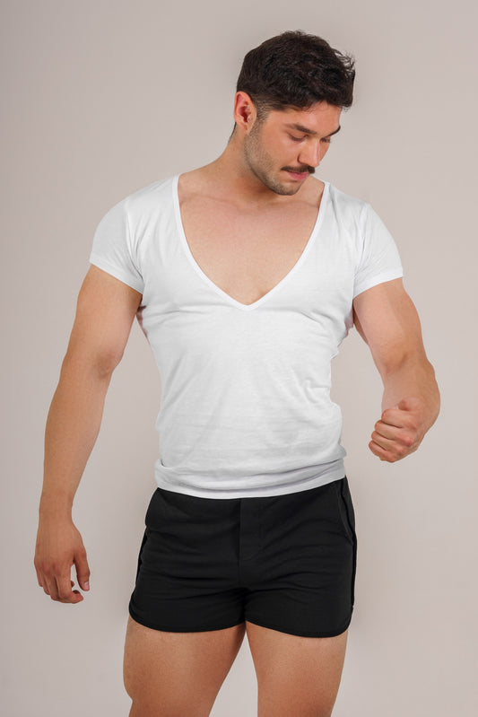 Tiefes V-Neck Shirt - Athletic Fit in Weiß & Schwarz