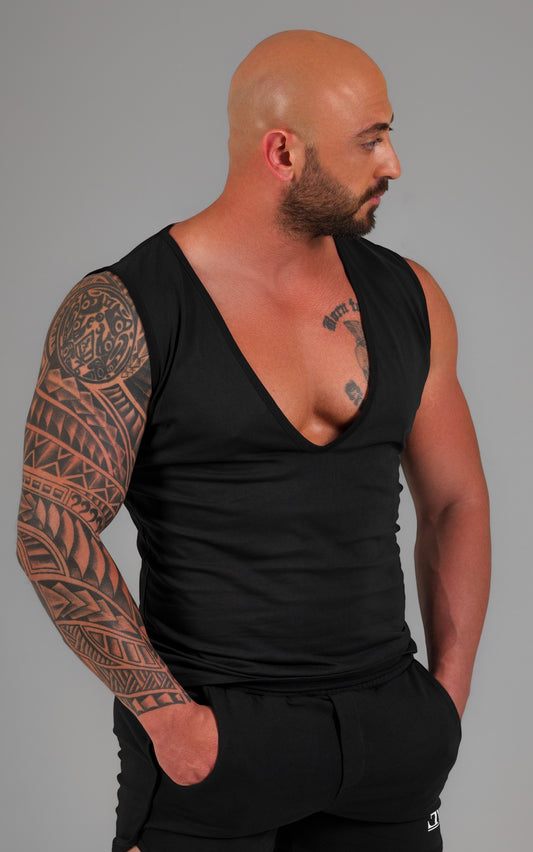 Ärmelloses V-Neck Shirt - Deep Cut Muscle Fit ( Weiß & Schwarz )