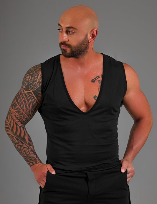 Ärmelloses V-Neck Shirt - Deep Cut Muscle Fit ( Weiß & Schwarz )